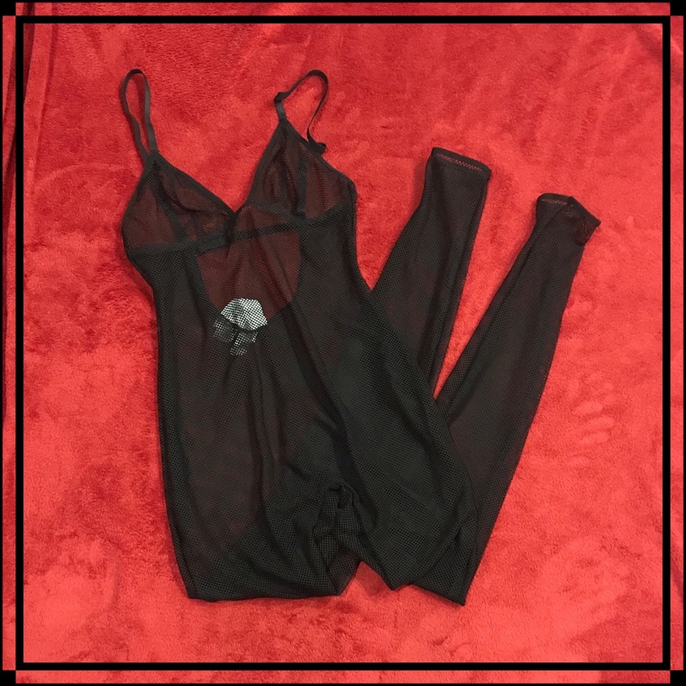 Fishnet body suit, low scoop back